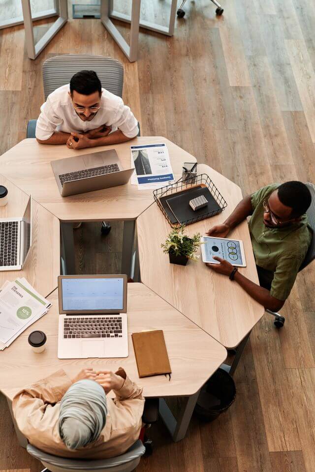 An overhead shot of people at work